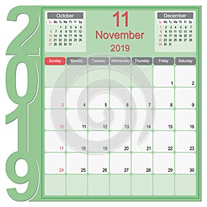 November 2019 Calendar Monthly Planner Design