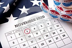 November 2020 presidential election date on calendar concept