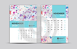 NOVEMBER 2020 template, Desk calendar 2020, trendy background, vector layout, printing media, advertisement, a5, a4, a3 size
