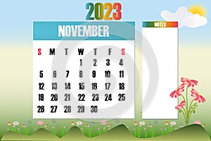 November 2023 - Calendar. Week starts on Sunday