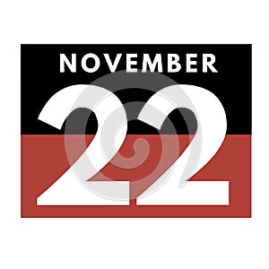 November 22 . Flat daily calendar icon .date ,day, month .calendar for the month of November