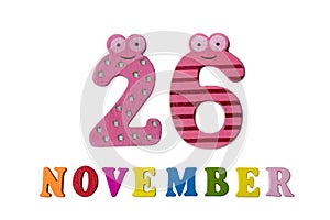 November 26 on white background, numbers and letters.