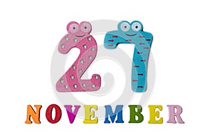 November 27 on white background, numbers and letters.