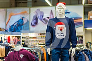 November 29, 2022 Balti, Moldova. Illustrative editorial. Christmas mannequin on sale for winter and New Year holidays