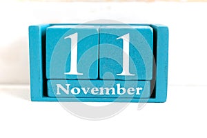 November11. Blue cube calendar with month and date