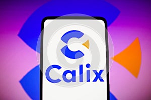 November 15, 2022, Brazil. In this photo illustration, the Calix logo is displayed on a smartphone screen