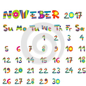 November 2017 calendar