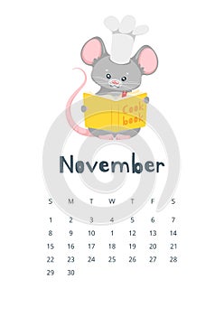 November calendar flat vector illustration