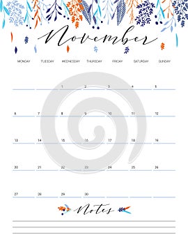 November flower calendar.