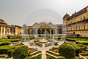 November 04, 2014: Gardens of the Amber Fort in Jaipur, India