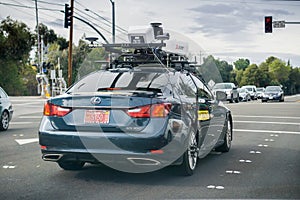 November 20,2017 Mountain View/CA/USA - Mitsubishi Electric Autonomous Driving System Field Testing; Vehicle sporting a roof-