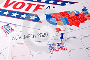 November 2020 presidential election text on calendar concept.