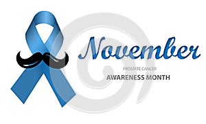 November, Prostate Cancer Fight Month. Blue ribbon