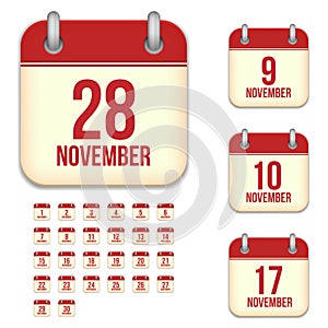 November vector calendar icons