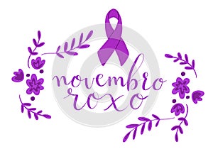 Novembro Roxo translation from portuguese November Purple, Brazil campaign for preterm infants support. Handwritten photo