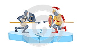 A Novgorod fighter and a Teutonic knight on ice floe. Ice battle on Lake Peipsi. photo