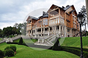 Novi Petrivtsi, Ukraine, Wooden Honka, the former residence of the President of Ukraine Viktor Yanukovych in Mezhyhiria.