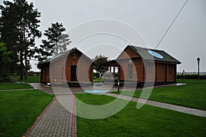 Novi Petrivtsi, Ukraine, Wooden Honka, the former residence of the President of Ukraine Viktor Yanukovych in Mezhyhiria.