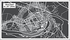 Novi Sad Serbia City Map in Black and White Color in Retro Style