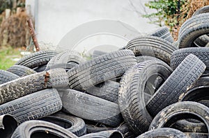 Novi Sad, Serbia - December 21. 2020: Waste tire recycling in Novi Sad