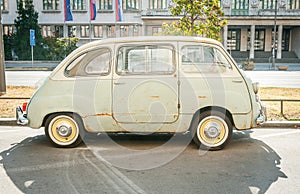 Novi Sad, Serbia. October - 14. 2018. Old timer vintage Fiat 600 Multipla car produced from 1956 to 1969 parked on the street in t