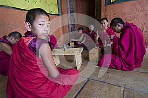 Novice monks practice sculpture Torma , Bhutan