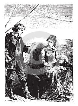 The novice always reassured Mrs. Weldon, vintage engraving