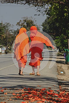 Novices are walking on the street