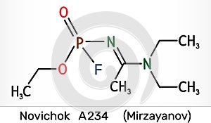 Novichok A-234 , organophosphate  nerve agent, according to Mirzayanov, C8H18FN2O2P molecule. Skeletal chemical formula photo