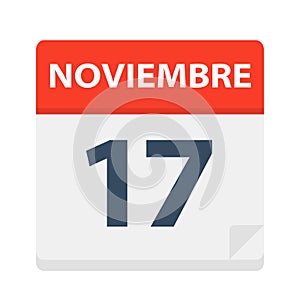 Noviembre 17 - Calendar Icon - November 17. Vector illustration of Spanish Calendar Leaf photo