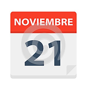 Noviembre 21 - Calendar Icon - November 21. Vector illustration of Spanish Calendar Leaf photo