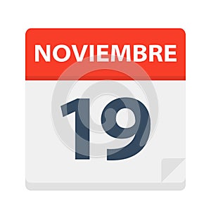 Noviembre 19 - Calendar Icon - November 19. Vector illustration of Spanish Calendar Leaf photo