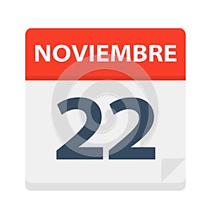 Noviembre 22 - Calendar Icon - November 22. Vector illustration of Spanish Calendar Leaf photo