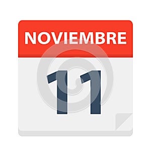 Noviembre 11 - Calendar Icon - November 11. Vector illustration of Spanish Calendar Leaf photo