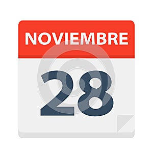 Noviembre 28 - Calendar Icon - November 28. Vector illustration of Spanish Calendar Leaf photo