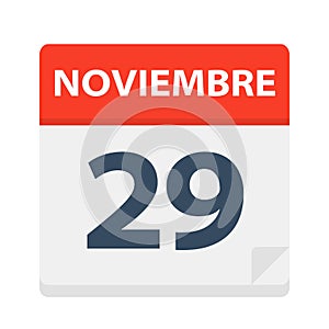 Noviembre 29 - Calendar Icon - November 29. Vector illustration of Spanish Calendar Leaf photo
