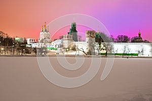 Novodevichy Convent, also Bogoroditse-Smolensky Monastery illuminated at Christmas time.