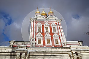 Novodevichy convent in Moscow. Color winter photo.
