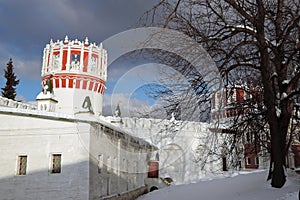 Novodevichy convent in Moscow. Color winter photo.