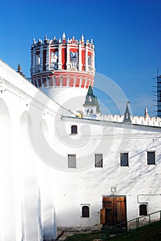 Novodevichy convent in Moscow. Old tower and entrance to the premises.