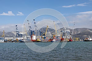 Novorossiysk, Russia 08.18.2023. Port cranes, Black Sea, port, Krasnodar Territory, Novorossiys