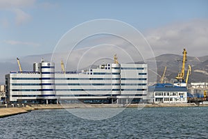 Novorossiysk, Russia 08.18.2023. Port cranes, Black Sea, port, Krasnodar Territory, Novorossiys