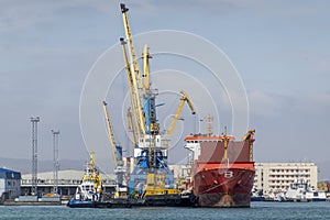 Novorossiysk, Russia 08.18.2023. Port cranes, Black Sea, port, Krasnodar Territory, Novorossiys