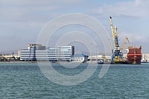 Novorossiysk, Russia 08.18.2023. Port cranes, Black Sea, port, Krasnodar Territory, Novorossiys