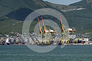 Novorossiysk, Russia 08.18.2023. Port cranes, Black Sea, port, Krasnodar Territory, Novorossiys