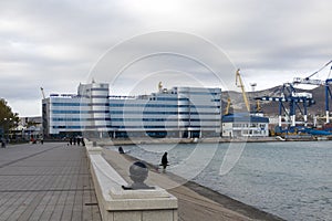 Novorossiysk, Russia 08.18.2023. Port cranes, Black Sea, port, Krasnodar Territory, Novorossiys