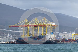 Novorossiysk, Russia 08.18.2023. Port cranes, Black Sea, port, Krasnodar Territory, Novorossiys