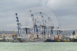 Novorossiysk, Russia 08.18.2023. Port cranes, Black Sea, port, Krasnodar Territory, Novorossiys