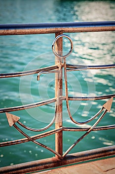 Novorossiysk, Russia. Decorative anchor on parapet of embankment