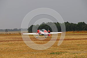 Sports ultralight aircraft take off from the airfield